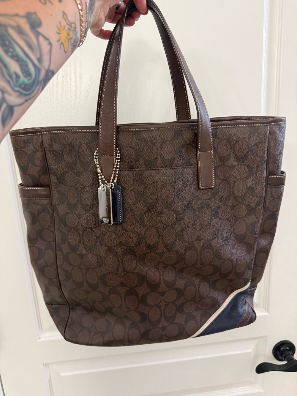 Coach Heritage Signature Canvas Tote with Leather Trim